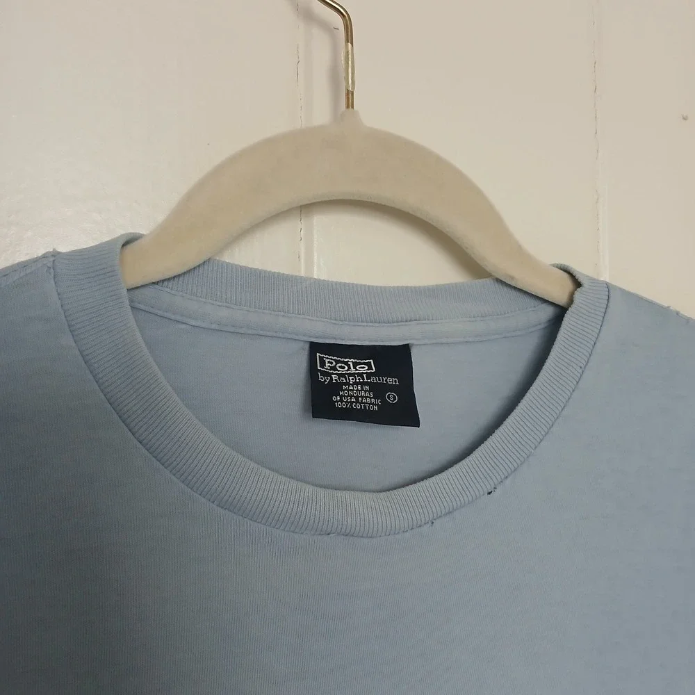 Vintage Polo Ralph‎ Lauren T-Shirt Long Sleeve Pocket Pony Logo Men's Small Blue